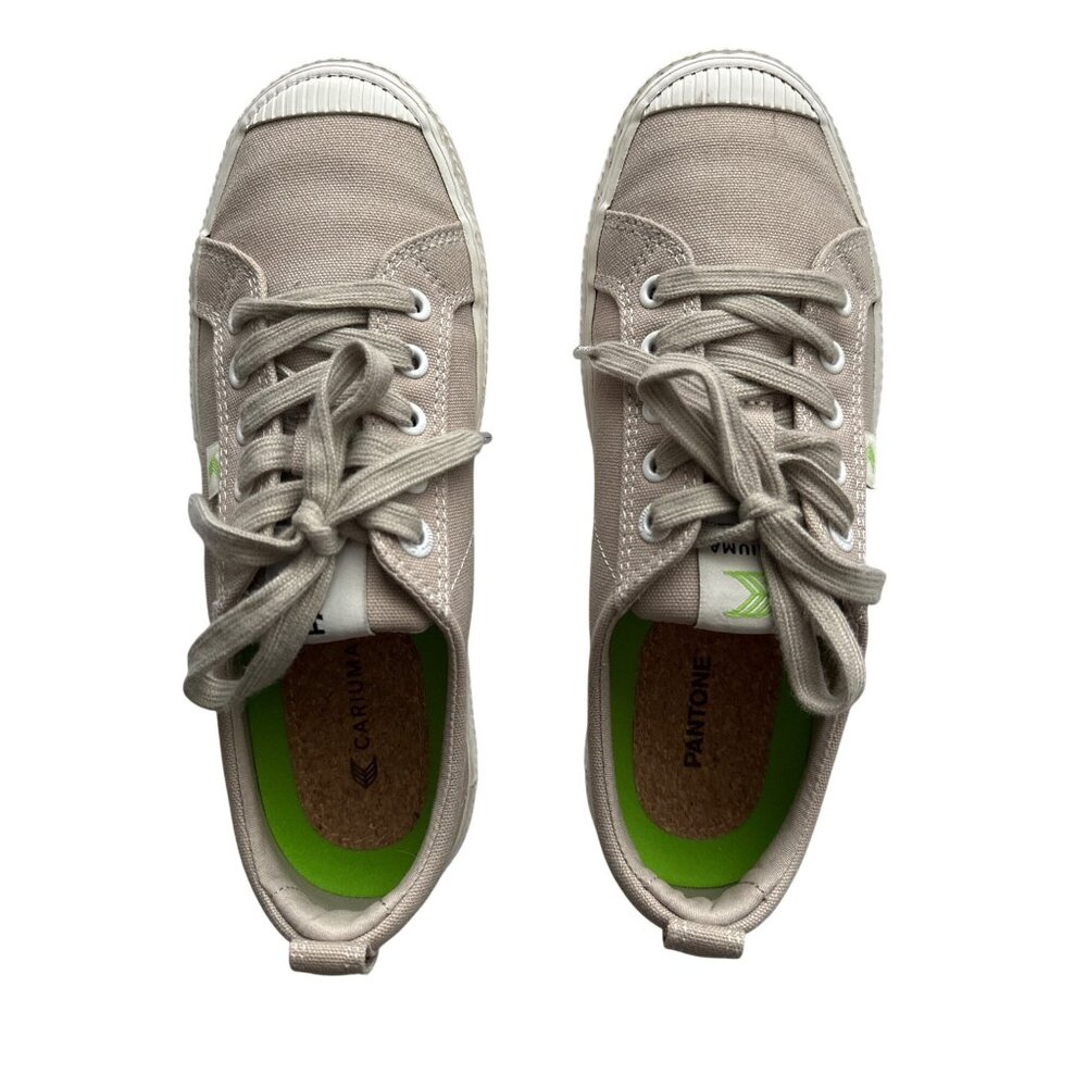 Cariuma Pantone Plaza Sneakers OCA Low Taupe Tan Canvas Cork Lace Up Size 8.5 - Picture 7 of 10